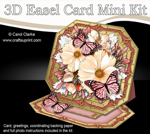 3D Easel Card Mini Kit - Butterfly & Flowers on Octagonal Gold Frame