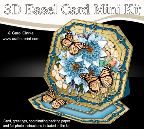 3D Easel Card Mini Kit - Butterfly & Flowers on Octagonal Gold Frame