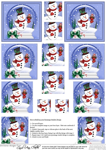 Christmas Snowman Snowglobe Pyramage sheet
