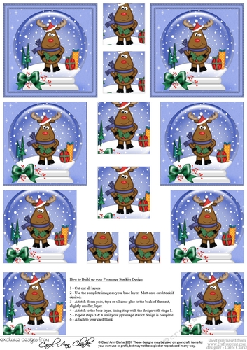 Christmas Rudolph Snowglobe Pyramage sheet