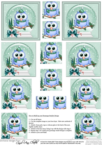 Christmas Little Hoot Owl Snowglobe Pyramage sheet