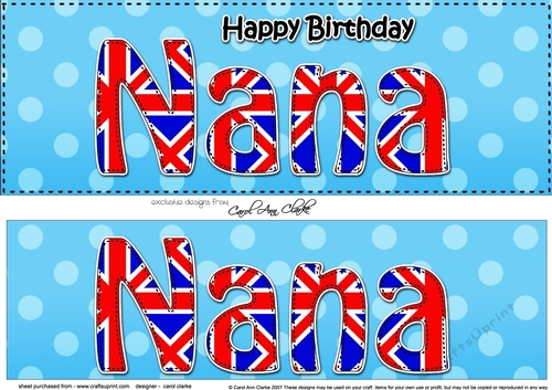 Large DL Happy Birthday NANA 3D decoupage UK Union Jack