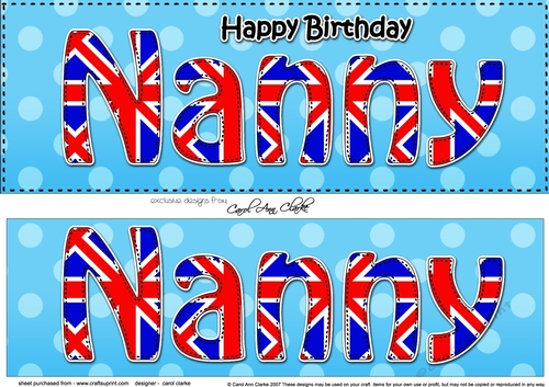 Large DL Happy Birthday NANNY 3D decoupage UK Union Jack
