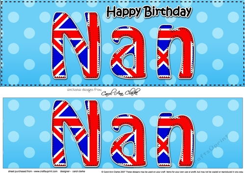 Large DL Happy Birthday NAN 3D decoupage UK Union Jack