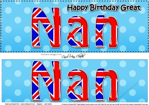 Large DL Happy Birthday GREAT NAN 3D decoupage UK Union Jack