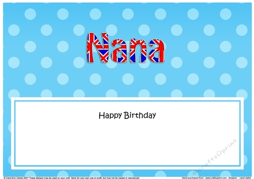 Large DL Happy Birthday NANA insert UK Union Jack