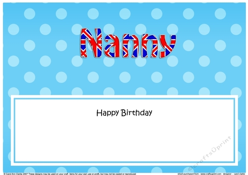 Large DL Happy Birthday NANNY insert UK Union Jack