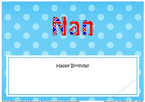 Large DL Happy Birthday NAN insert UK Union Jack