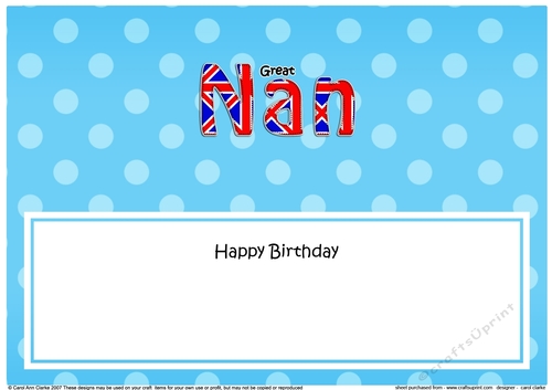 Large DL Happy Birthday GREAT NAN insert UK Union Jack
