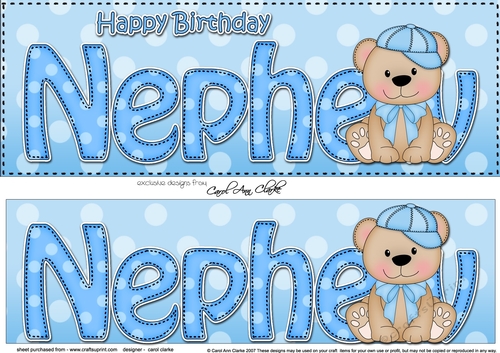 Large DL Happy Birthday NEPHEW 3D decoupage with Austin Bear