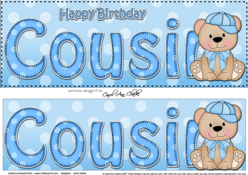 Large DL Happy Birthday COUSIN 3D decoupage with Austin Bear