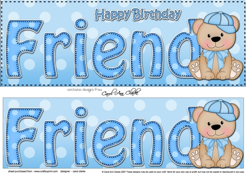 Large DL Happy Birthday FRIEND 3D decoupage with Austin Bear