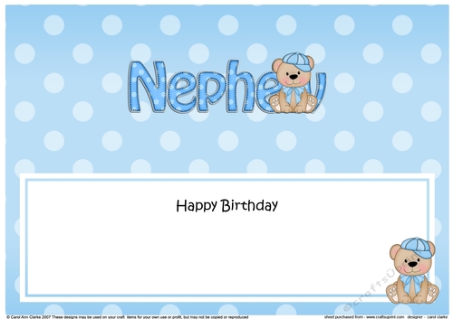 Large DL Happy Birthday NEPHEW insert with Austin Bear