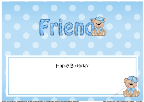 Large DL Happy Birthday FRIEND insert with Austin Bear