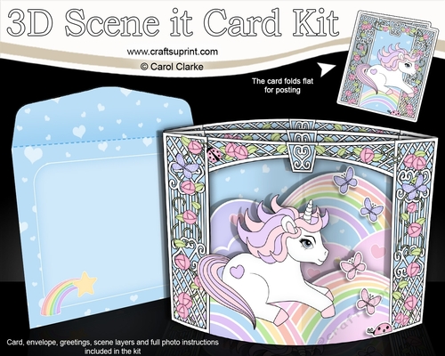 3D Triangle Shadow Box Scene it Card Kit - Cute Little Unicorn Magic