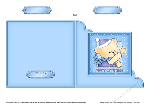 Cute Hunney Bear Robert has a Christmas Star - Cut and Fold Corner Card 