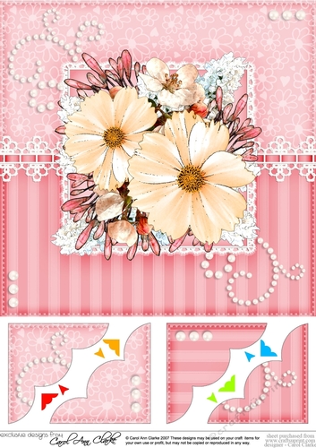 A Touch of Elegance Flowers, Pearls and Lace 8 x 8 Scalloped Corner Topper  