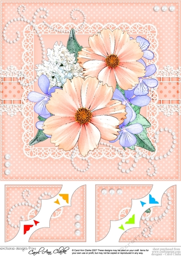 A Touch of Elegance Flowers, Pearls and Lace 8 x 8 Scalloped Corner Topper  