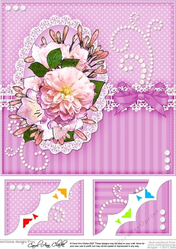A Touch of Elegance Flowers, Pearls and Lace 8 x 8 Scalloped Corner Topper  