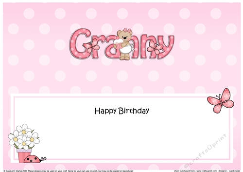 Large DL Happy Birthday GRANNY insert with Livvy Bear
