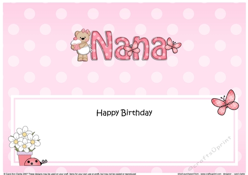 Large DL Happy Birthday NANA insert with Livvy Bear
