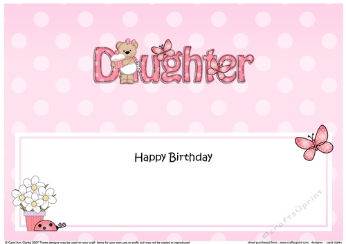 Large DL Happy Birthday DAUGHTER insert with Livvy Bear
