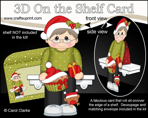 3D Christmas On the Shelf Card Kit - Cute Christmas Older Man has a Festive Cupcake