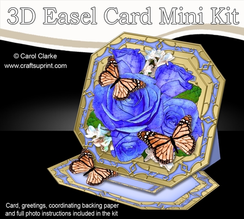 3D Easel Card Mini Kit - Butterfly & Flowers on Octagonal Gold Frame