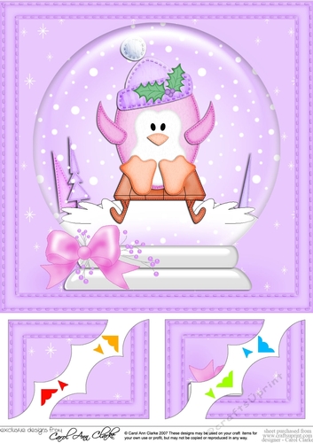 8 x 8 Christmas Penguin Snowglobe Scalloped Corner