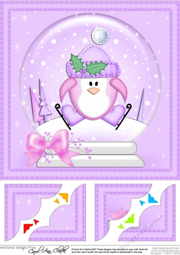 8 x 8 Christmas Penguin Snowglobe Scalloped Corner