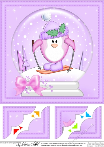 8 x 8 Christmas Penguin Snowglobe Scalloped Corner