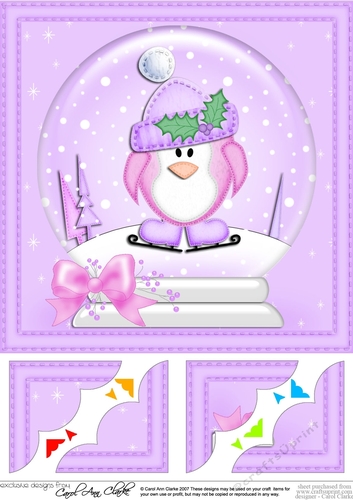 8 x 8 Christmas Penguin Snowglobe Scalloped Corner