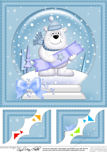 8 x 8 Christmas Polar Bear Snowglobe Scalloped Corner