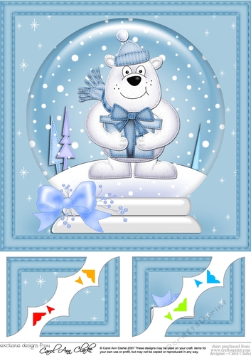 8 x 8 Christmas Polar Bear Snowglobe Scalloped Corner