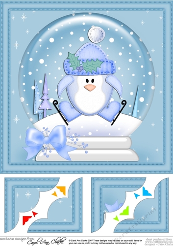 8 x 8 Christmas Penguin Snowglobe Scalloped Corner
