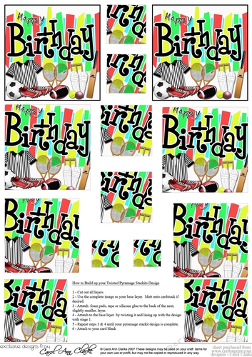 Birthday Sports and Games Twisted Pyramage sheet