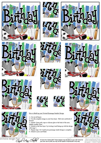 Birthday Sports and Games Twisted Pyramage sheet
