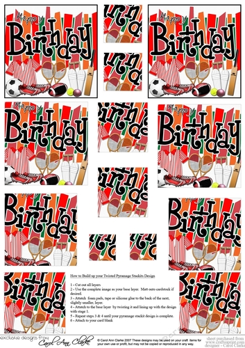Birthday Sports and Games Twisted Pyramage sheet