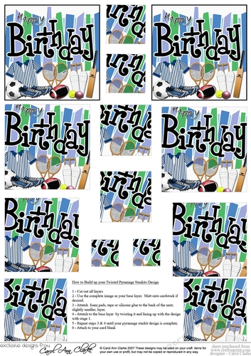 Birthday Sports and Games Twisted Pyramage sheet