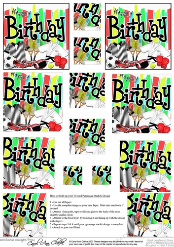 Birthday Sports and Games Twisted Pyramage sheet