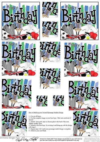Birthday Sports and Games Twisted Pyramage sheet