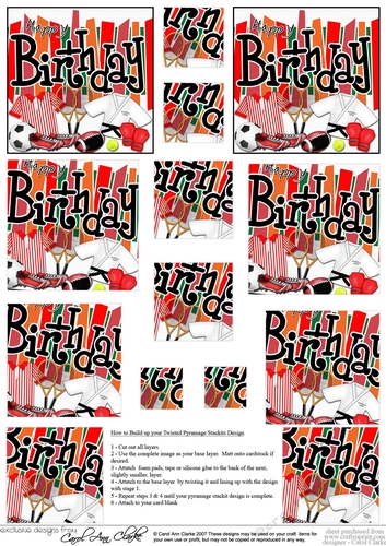 Birthday Sports and Games Twisted Pyramage sheet