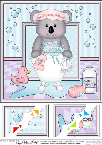 8 x 8 Scalloped Corner Topper - Bathtub Buddies Cute Little Koala Bear