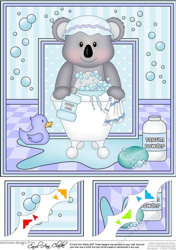 8 x 8 Scalloped Corner Topper - Bathtub Buddies Cute Little Koala Bear