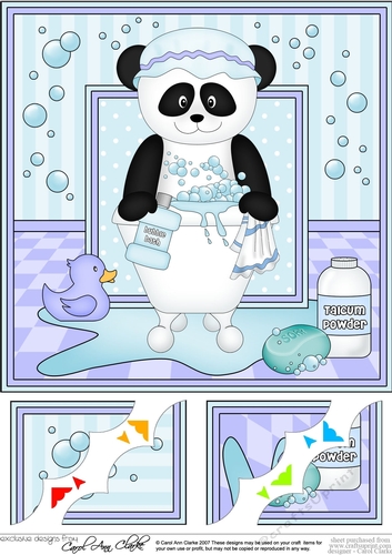 8 x 8 Scalloped Corner Topper - Bathtub Buddies Cute Little Panda Bear