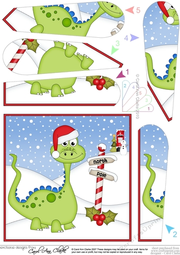 Christmas Dinosaur is at the North Pole Fan Pyramage Topper