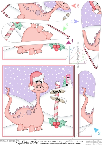 Christmas Dinosaur is at the North Pole Fan Pyramage Topper