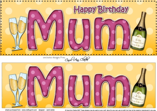 Large DL Happy Birthday MUM 3D decoupage with Champagne