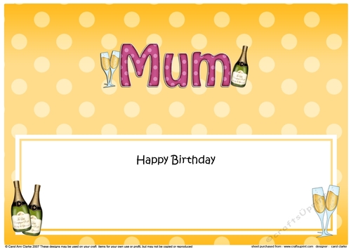 Large DL Happy Birthday MUM insert with Champagne