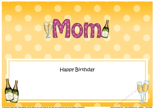 Large DL Happy Birthday MOM insert with Champagne